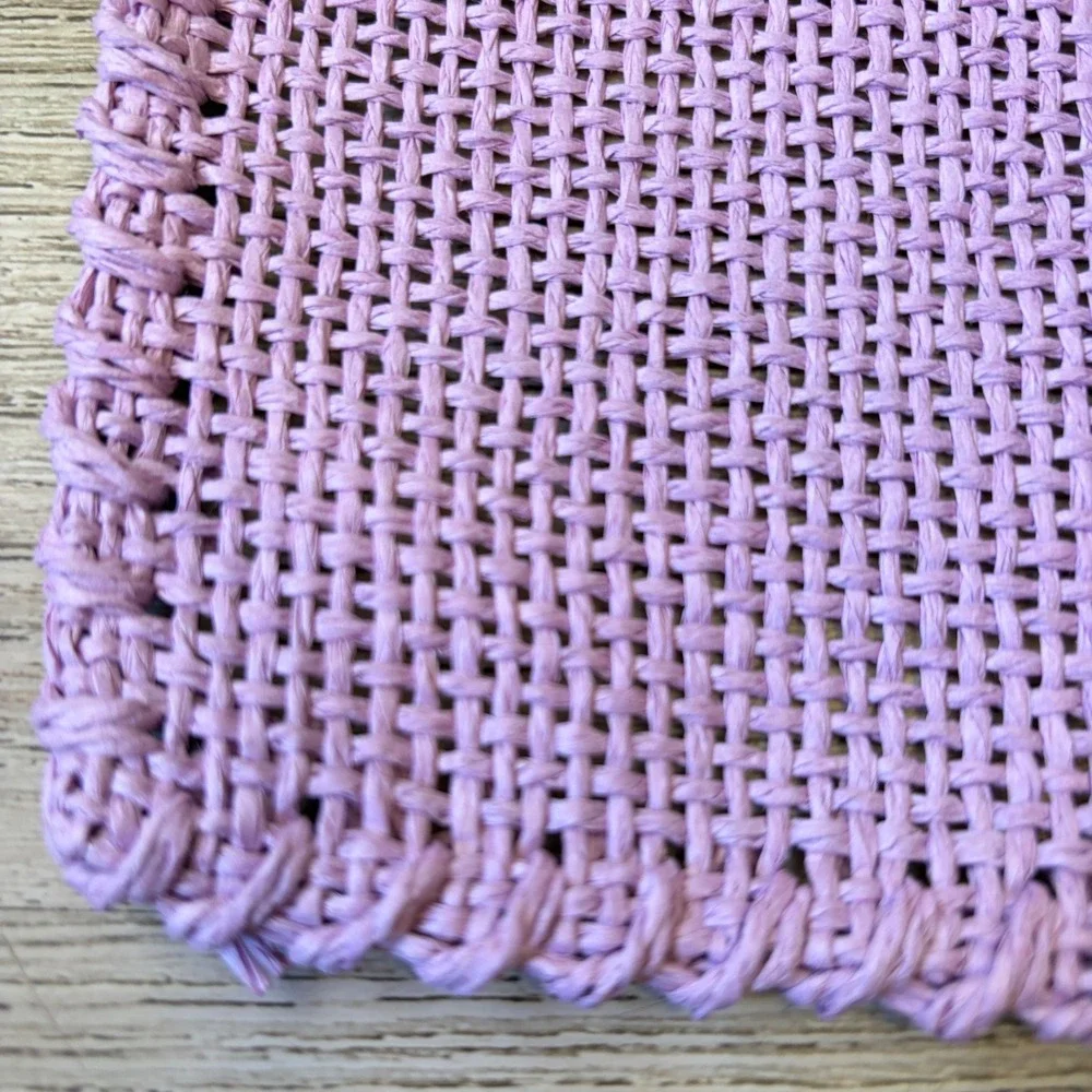 Vtg Lavender Purple Woven Raffia Placemats Set of 5 Boho Rustic Table Mats 17x12